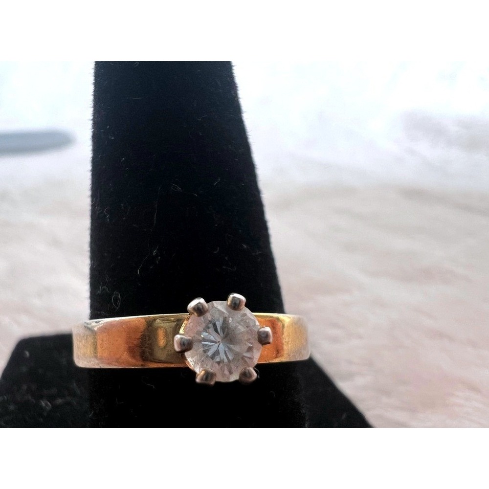 Vintage 18K GP Solitaire Ring Size 6.5 Engagement Style Minamalist Old Hollywood